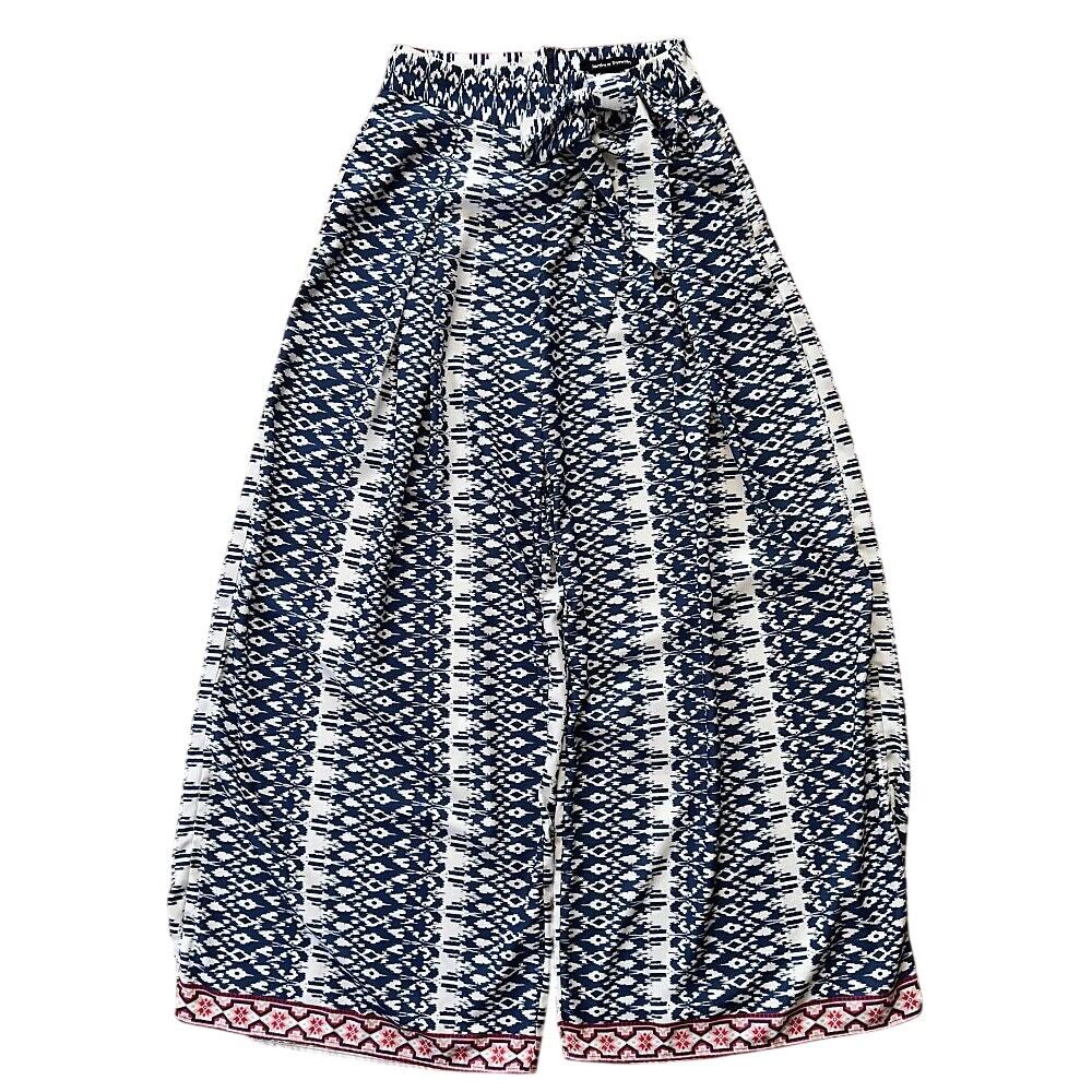 Jealous Tomato Wide Leg Geometric Print Blue & White Palazzo Pants Medium